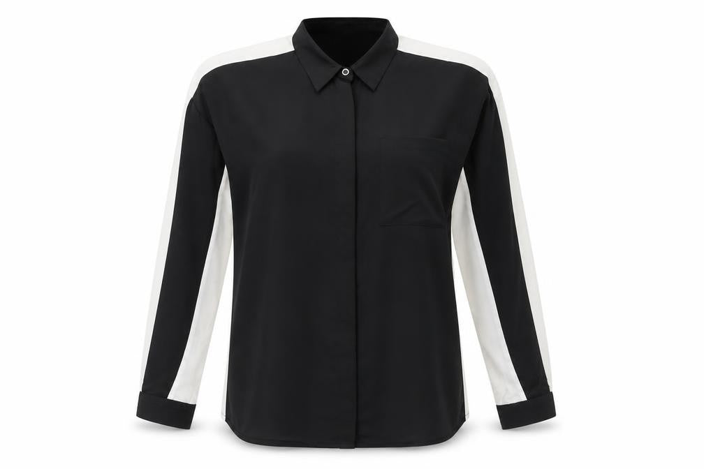 Cortefiel Womens Black Geometric Viscose Basic Button-Up Size XL V-Neck