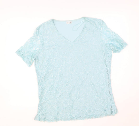 Damart Womens Blue Geometric Polyester Basic T-Shirt Size M V-Neck