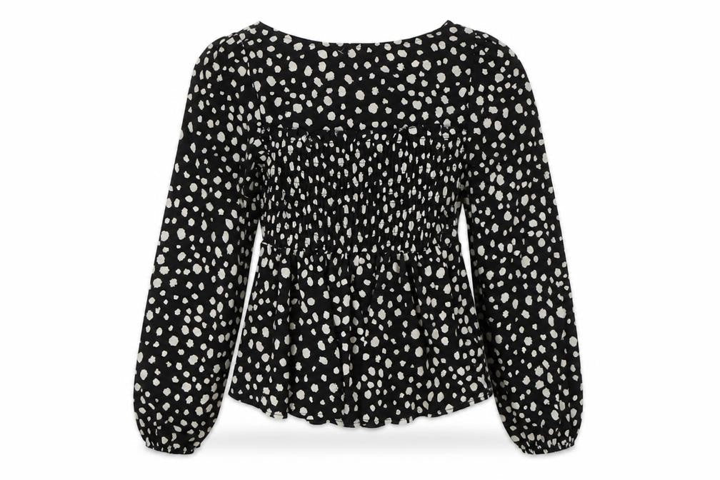 SheIn Womens Black Animal Print Polyester Basic Blouse Size S Round Neck - Dalmatian Print