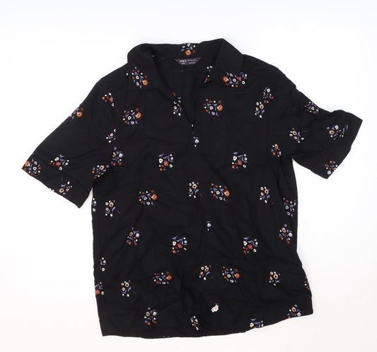 Marks and Spencer Womens Black Geometric Viscose Basic Blouse Size 8 V-Neck