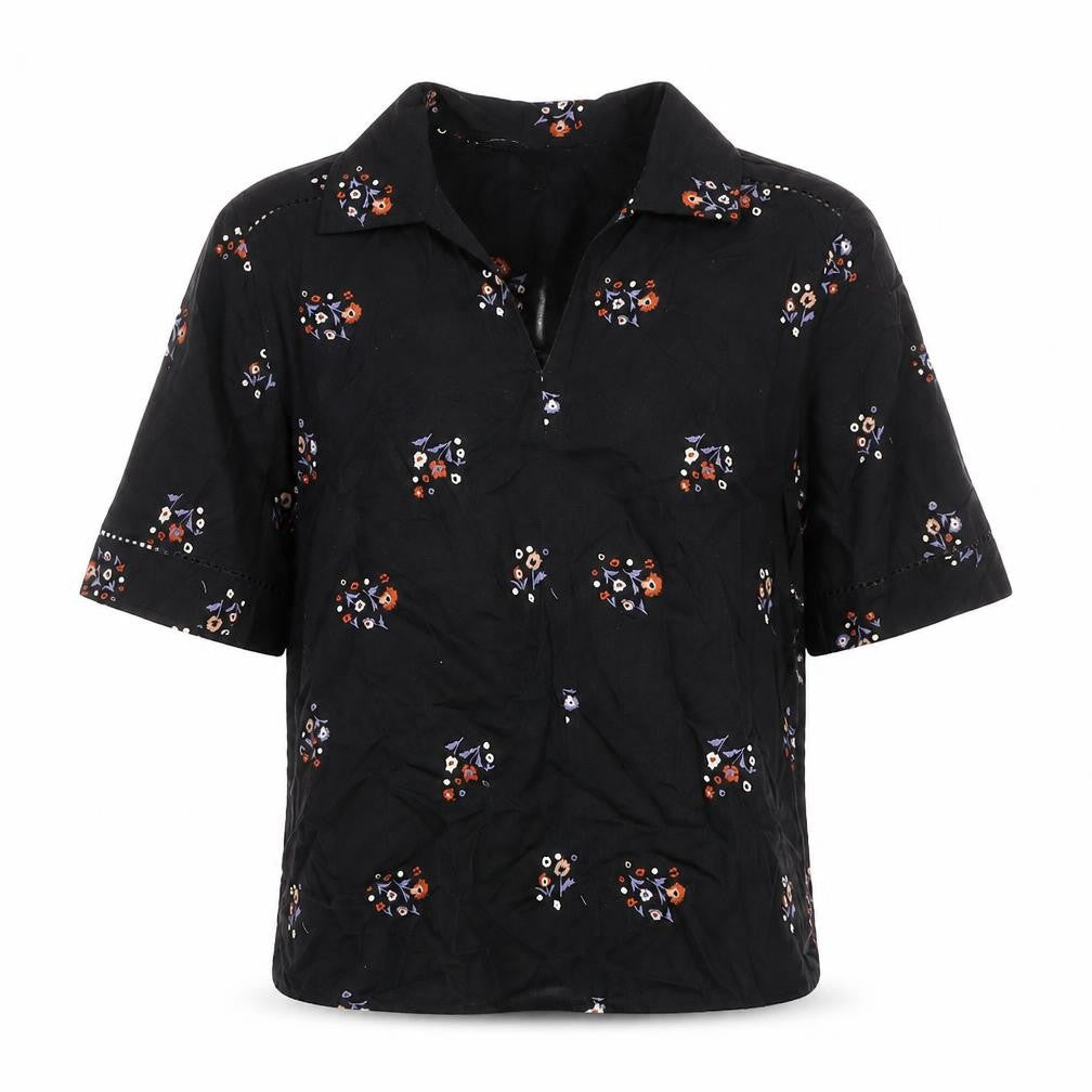 Marks & Spencer Womens Black Geometric Viscose Basic Blouse Size 8 V-Neck