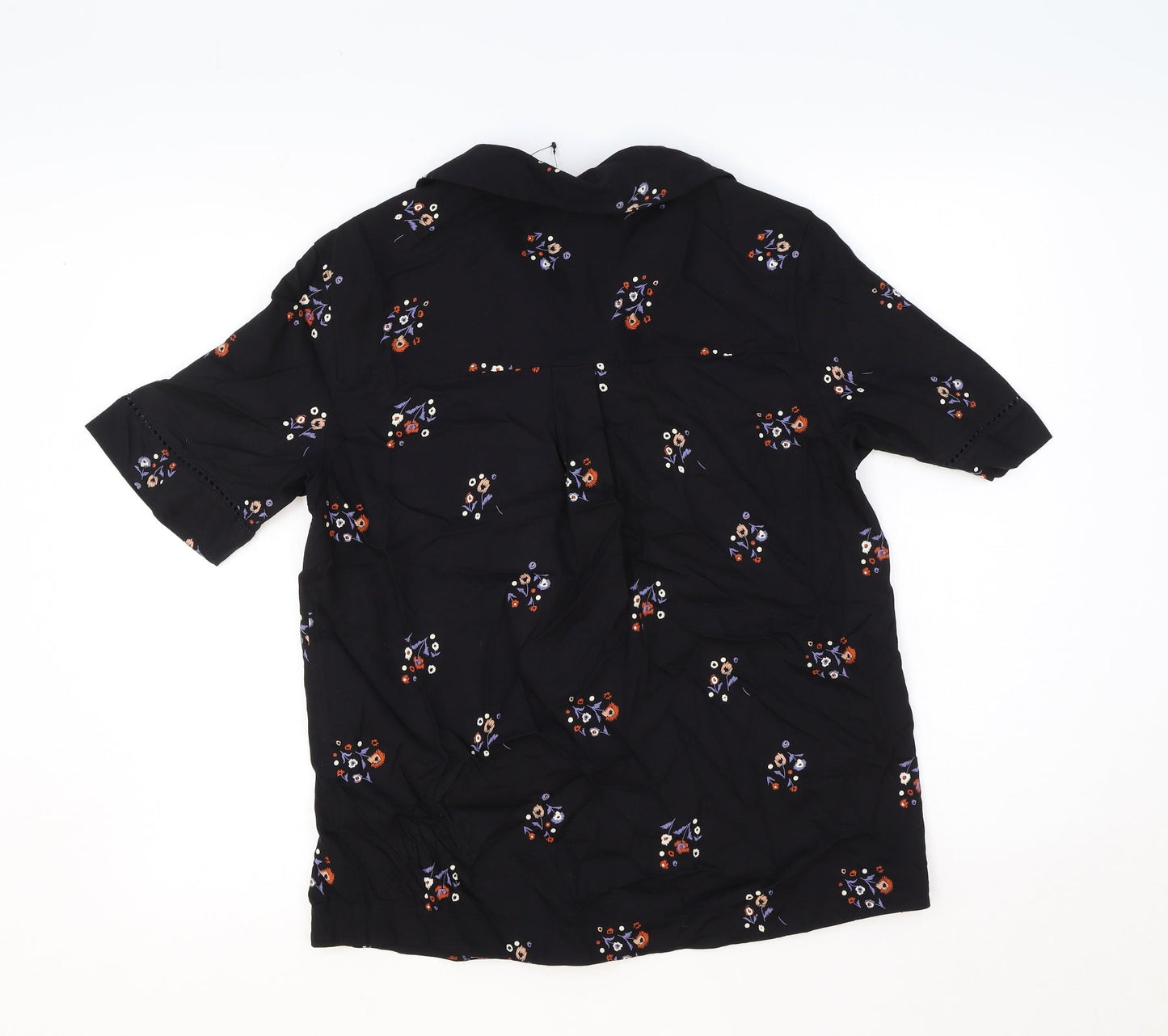 Marks and Spencer Womens Black Geometric Viscose Basic Blouse Size 8 V-Neck