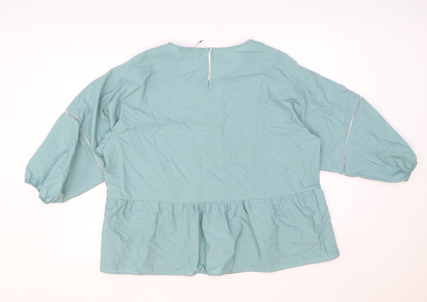 Marks and Spencer Womens Green 100% Cotton Basic Blouse Size 16 Round Neck