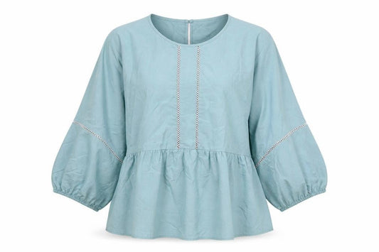 Marks and Spencer Womens Green Cotton Basic Blouse Size 12 Round Neck