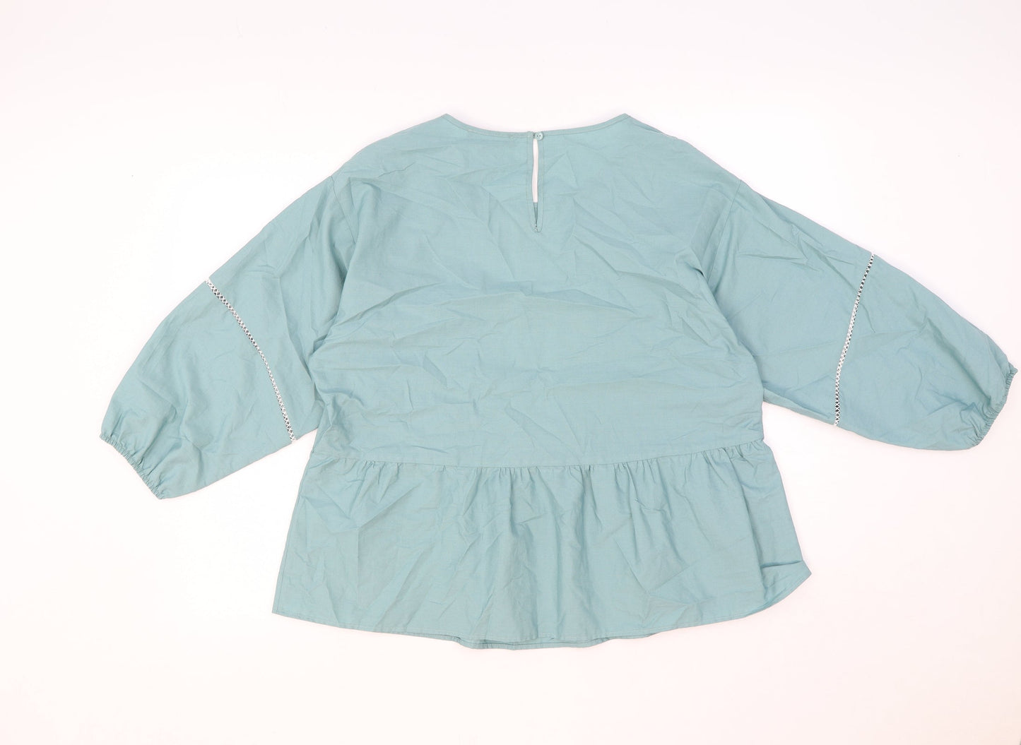 Marks and Spencer Womens Green Cotton Basic Blouse Size 12 Round Neck