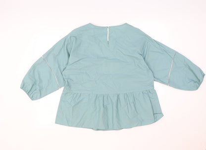 Marks & Spencer Womens Green Cotton Basic Blouse Size 12 Round Neck