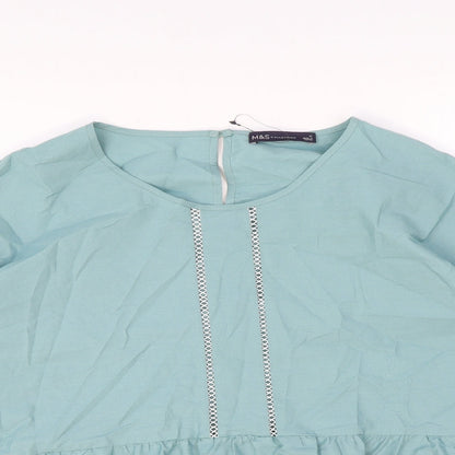 Marks & Spencer Womens Green Cotton Basic Blouse Size 12 Round Neck