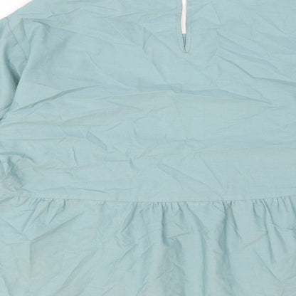 Marks & Spencer Womens Green Cotton Basic Blouse Size 12 Round Neck