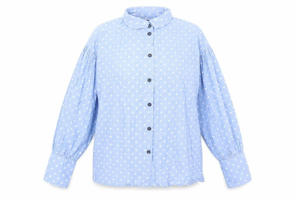 Topshop Womens Blue Geometric Cotton Basic Button-Up Size 6 V-Neck - Star Print