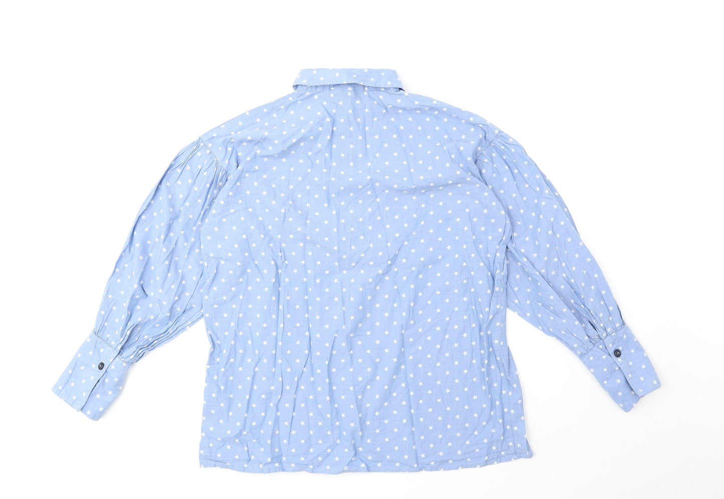 Topshop Womens Blue Geometric Cotton Basic Button-Up Size 6 V-Neck - Star Print