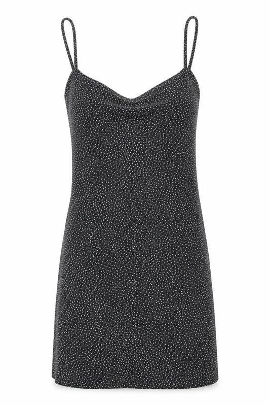 Pull&Bear Womens Black Geometric Polyimide Slip Dress Size XS V-Neck Pullover