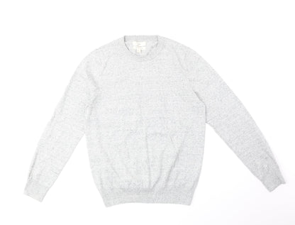Marks & Spencer Mens Grey Round Neck Cotton Pullover Jumper Size S Long Sleeve