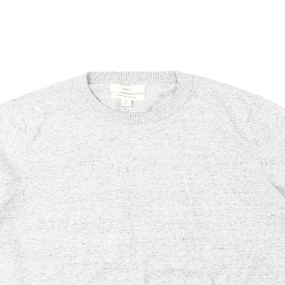 Marks & Spencer Mens Grey Round Neck Cotton Pullover Jumper Size S Long Sleeve
