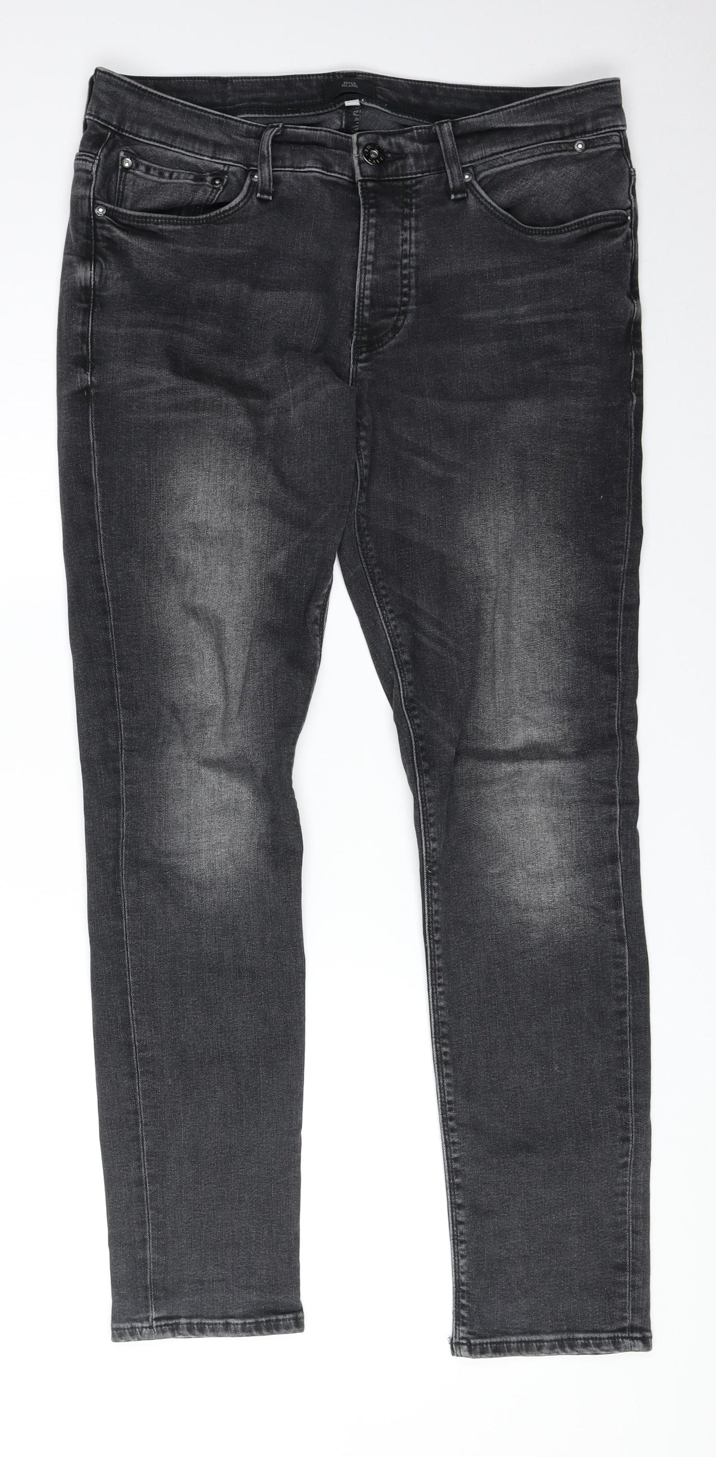 River Island Mens Grey Cotton Skinny Jeans Size 23 in Regular Zip