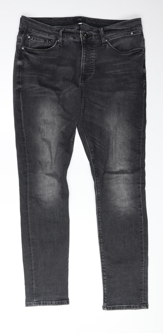 River Island Mens Grey Cotton Skinny Jeans Size 23 in Regular Zip