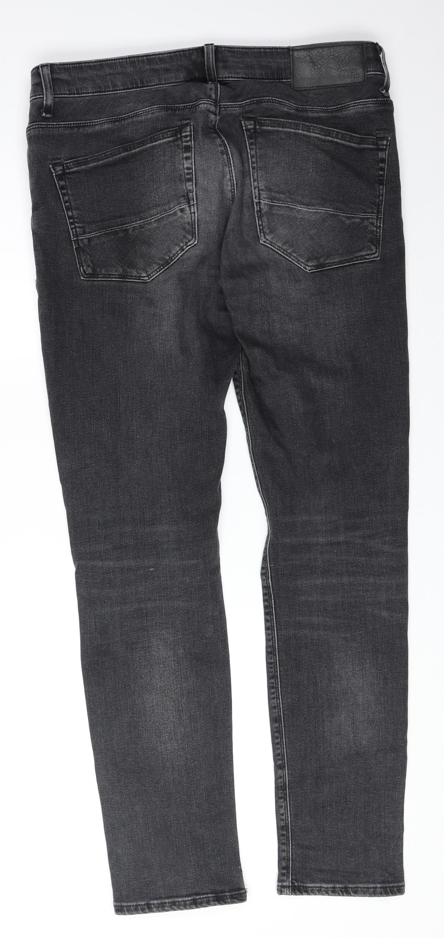 River Island Mens Grey Cotton Skinny Jeans Size 23 in Regular Zip