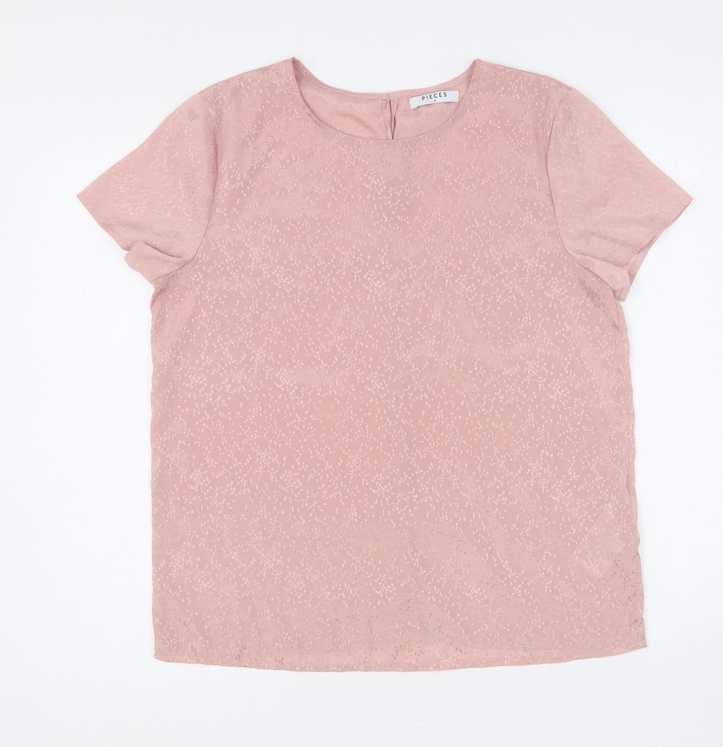 Pieces Womens Pink Geometric Polyester Basic Blouse Size M Round Neck