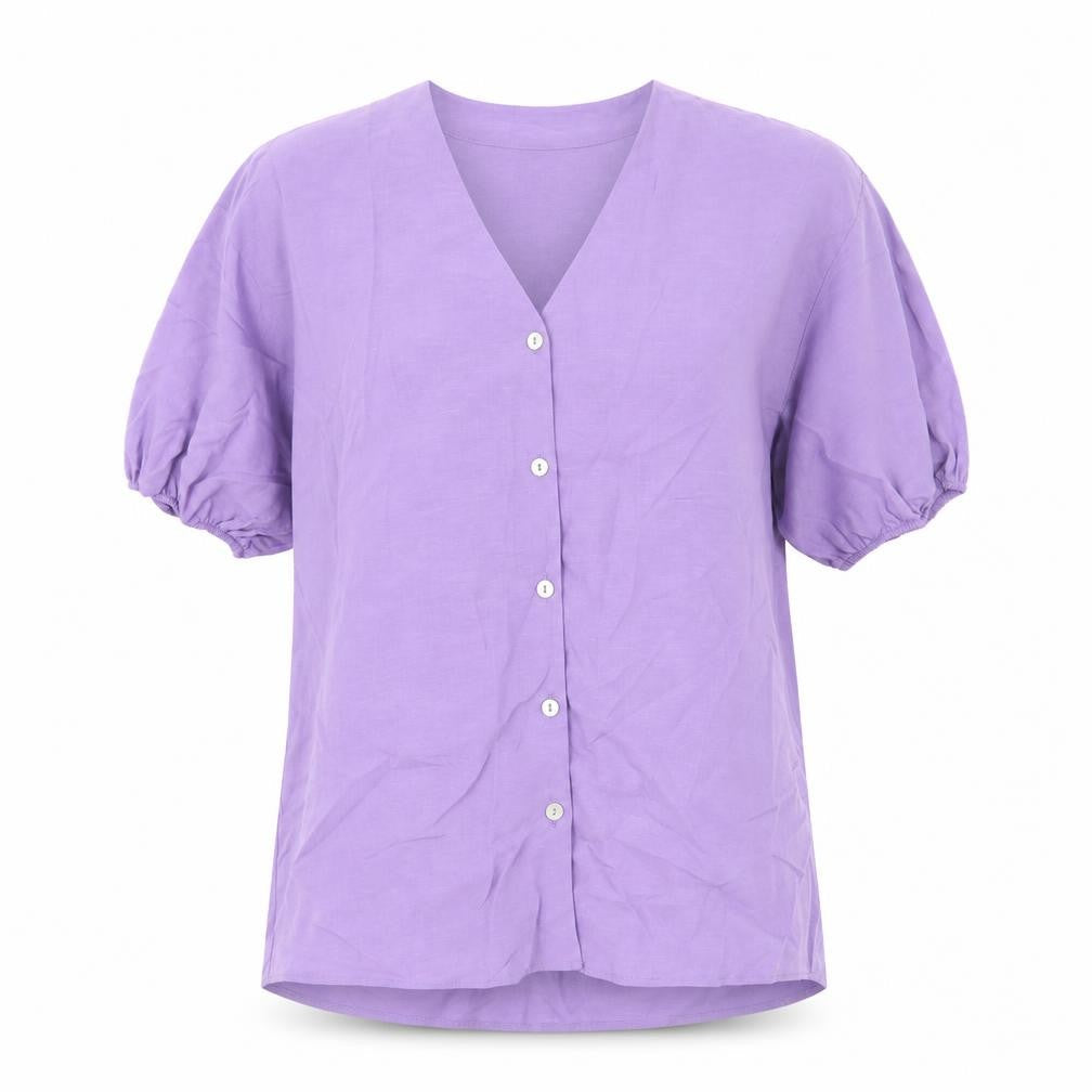 Autograph Womens Purple Viscose Basic Button-Up Size 6 V-Neck