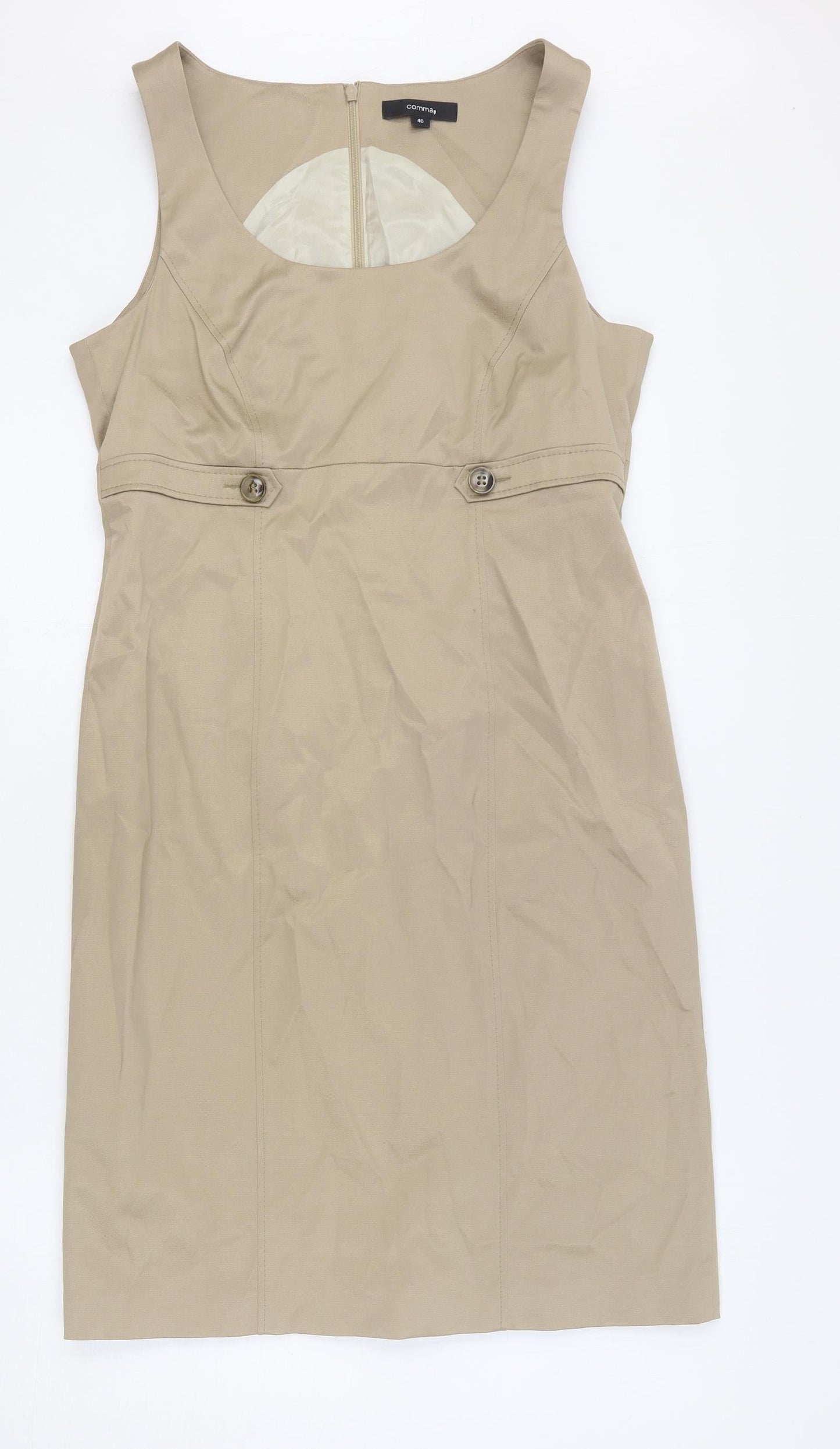 Comma Womens Beige Polyester A-Line Size 12 Scoop Neck Zip