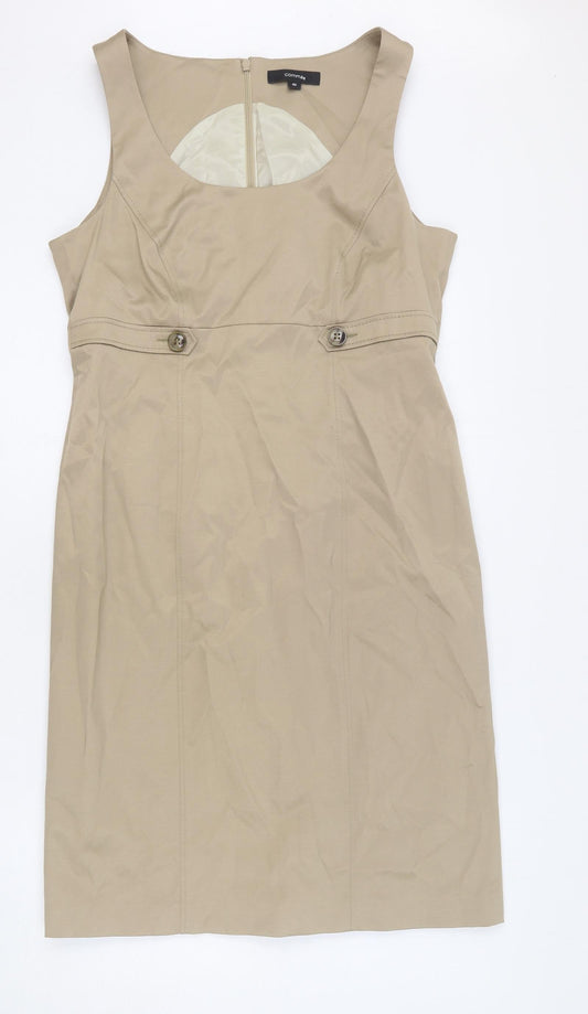 Comma Womens Beige Polyester A-Line Size 12 Scoop Neck Zip