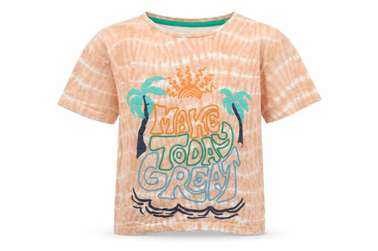 Primark Boys Orange Geometric 100% Cotton Basic T-Shirt Size 6-7 Years Round Neck Pullover - Make Today Great