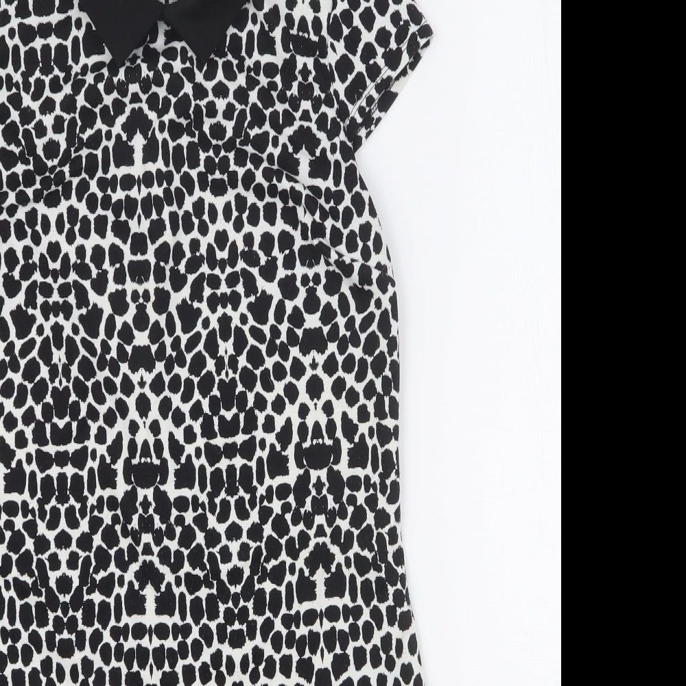 Dorothy Perkins Womens Black Geometric Polyester A-Line Size 6 Collared Button