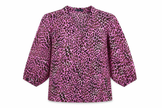 Marks and Spencer Womens Pink Animal Print Viscose Basic Button-Up Size 8 V-Neck - Leopard Print