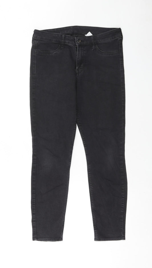 H&M Womens Black Cotton Straight Jeans Size 28 in Regular Button