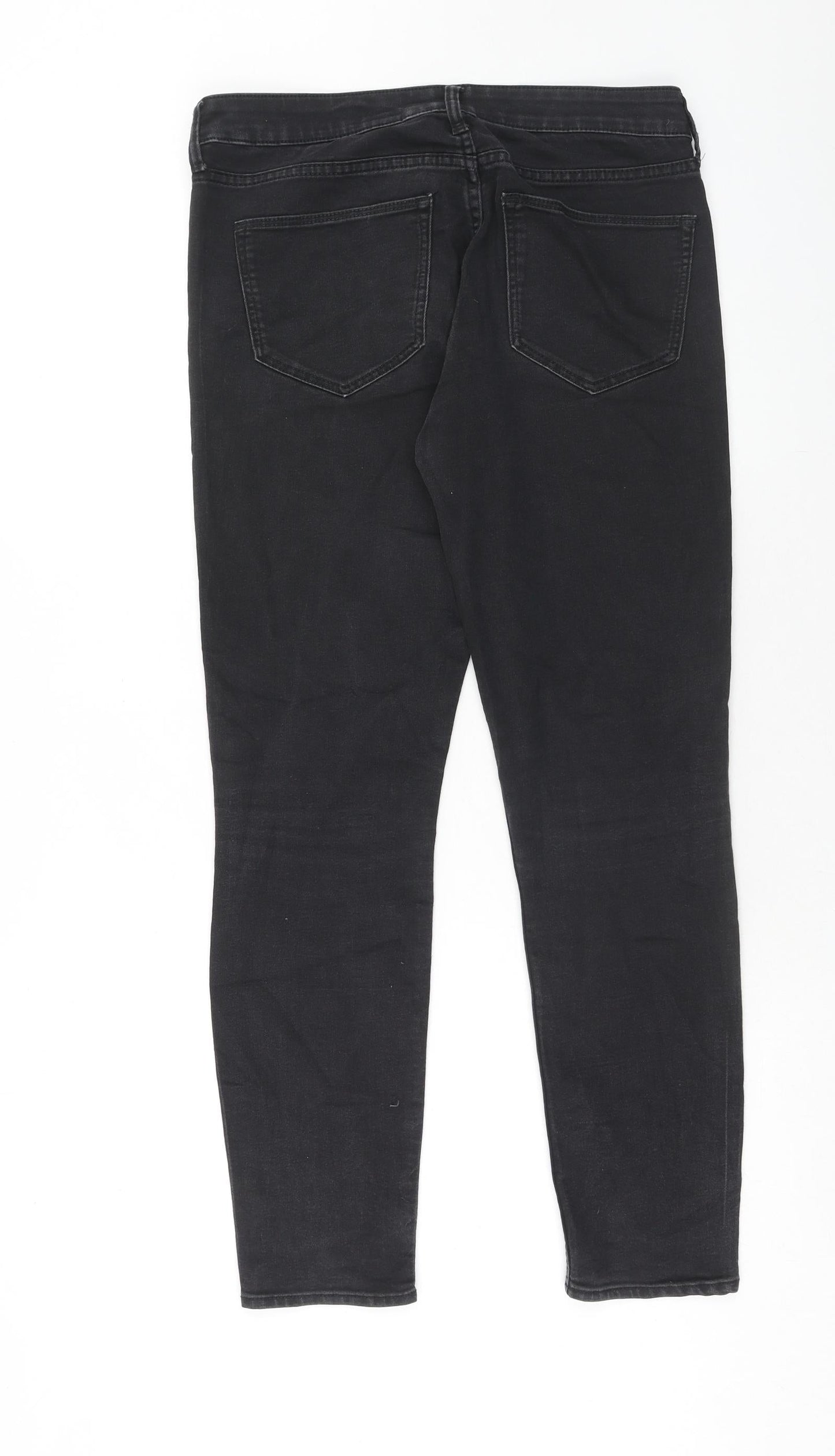 H&M Womens Black Cotton Straight Jeans Size 28 in Regular Button