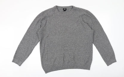 H&M Mens Grey Round Neck Acrylic Pullover Jumper Size M Long Sleeve