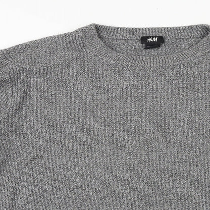 H&M Mens Grey Round Neck Acrylic Pullover Jumper Size M Long Sleeve