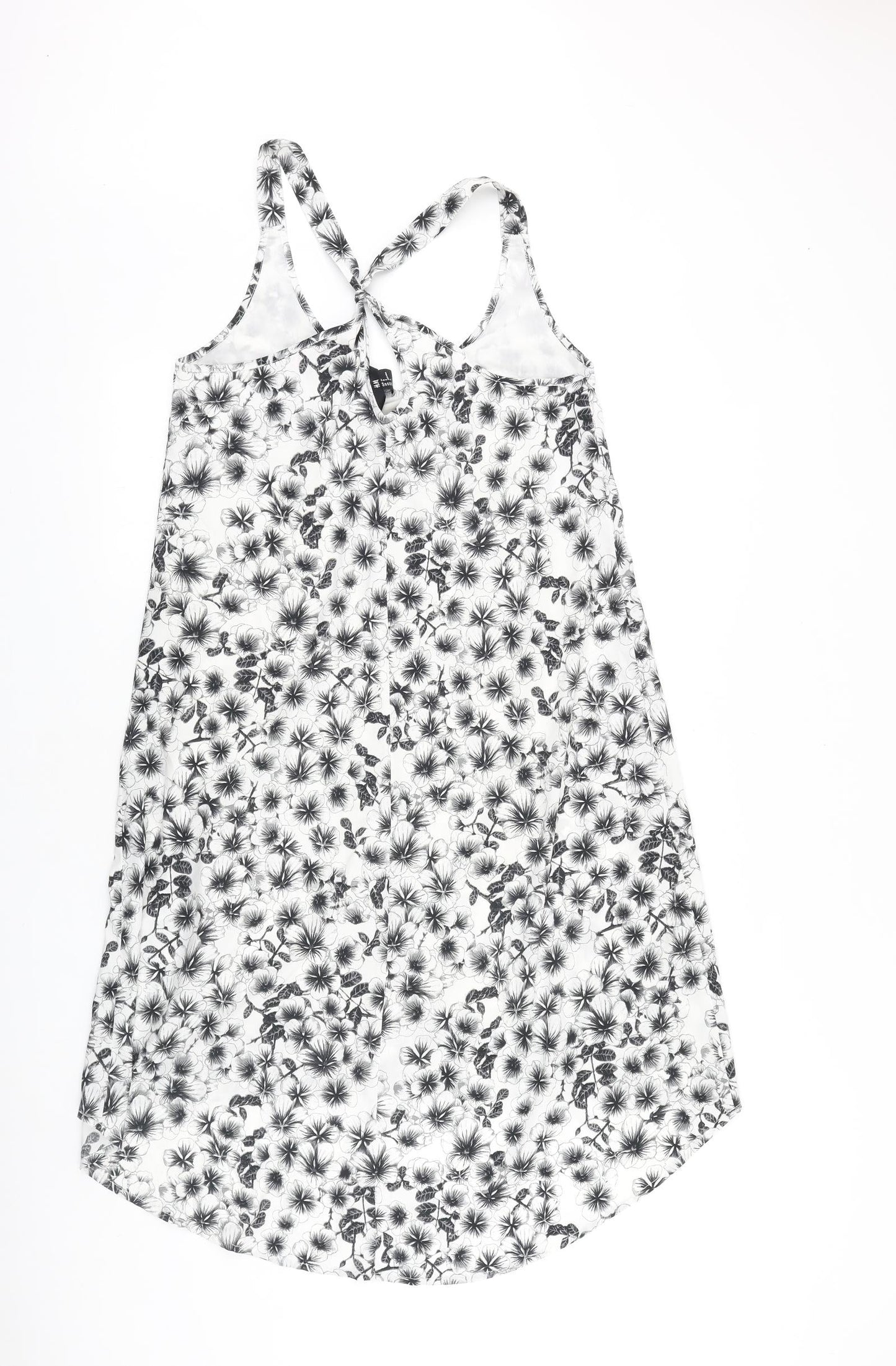 H&M Womens Black Floral Viscose Tank Dress Size 10 Scoop Neck Pullover