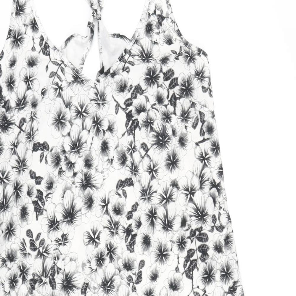 H&M Womens Black Floral Viscose Tank Dress Size 10 Scoop Neck Pullover