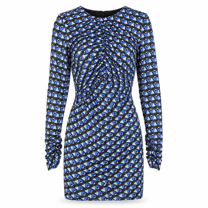 Zara Womens Blue Geometric Polyester Bodycon Size S Round Neck Zip