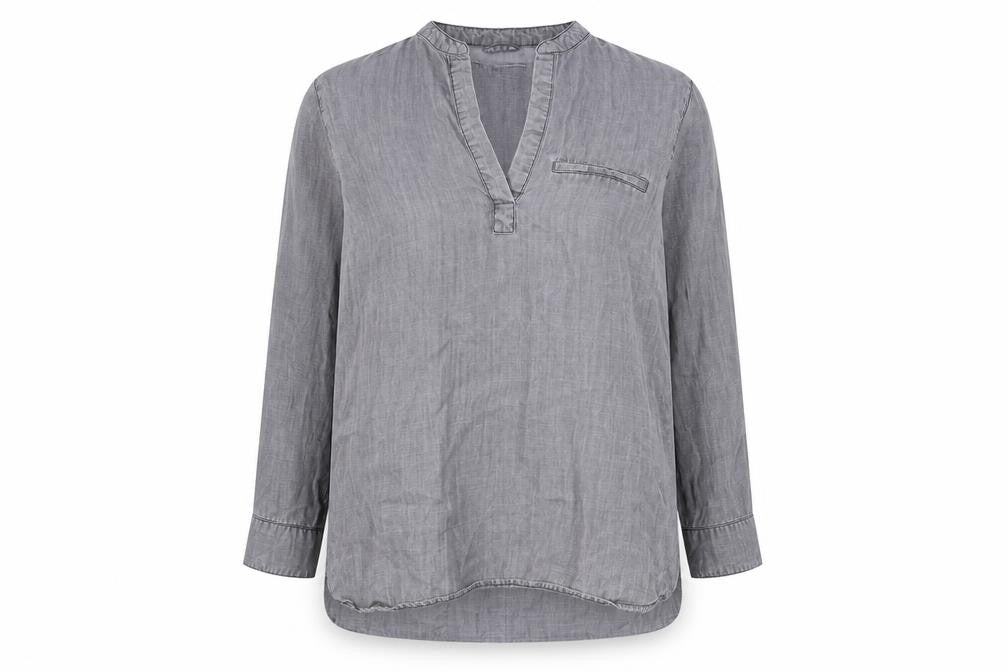 Denim & Co. Womens Grey Lyocell Basic Blouse Size 14 V-Neck