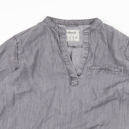 Denim & Co. Womens Grey Lyocell Basic Blouse Size 14 V-Neck