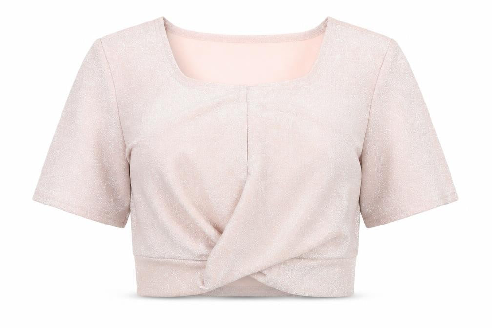 New London Womens Pink Nylon Basic Blouse Size 14 Square Neck - Twist Detail
