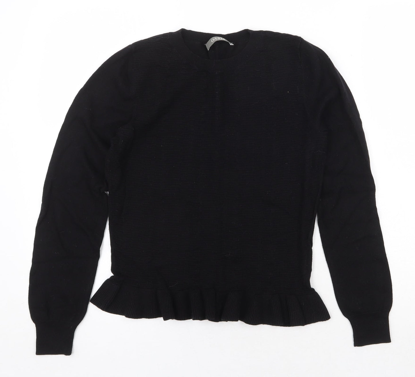 Oasis Womens Black Round Neck Cotton Pullover Jumper Size S