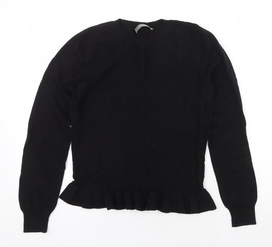 Oasis Womens Black Round Neck Cotton Pullover Jumper Size S