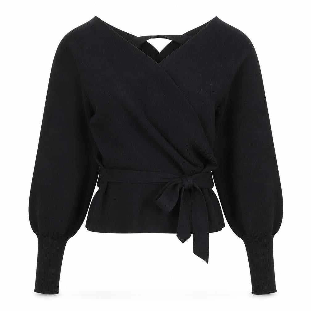 Kooiook Womens Black V-Neck Viscose Pullover Jumper Size S
