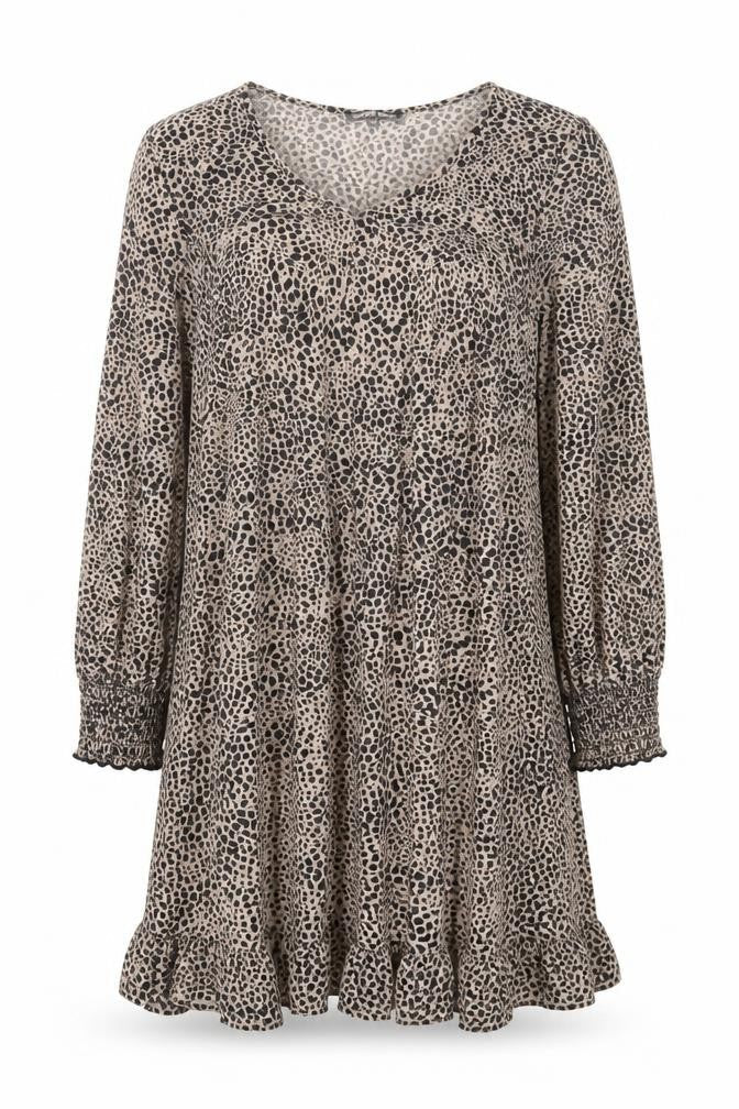 Cameo Rose Womens Beige Animal Print Polyester Trapeze & Swing Size 12 V-Neck Pullover - Leopard Pattern