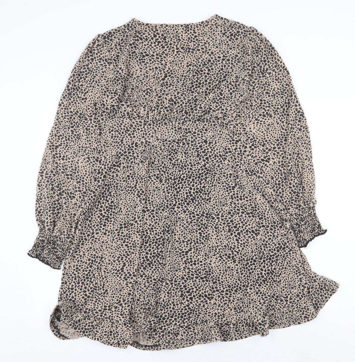 Cameo Rose Womens Beige Animal Print Polyester Trapeze & Swing Size 12 V-Neck Pullover - Leopard Pattern