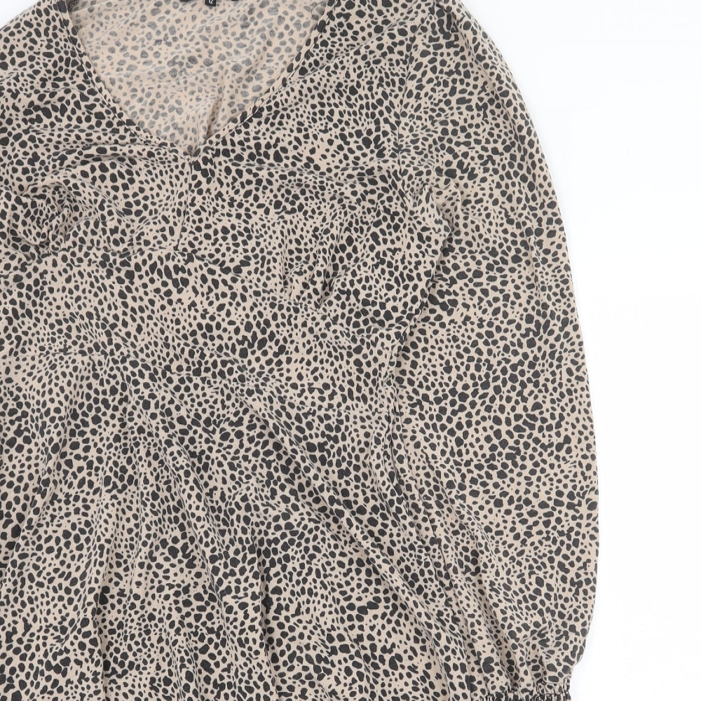 Cameo Rose Womens Beige Animal Print Polyester Trapeze & Swing Size 12 V-Neck Pullover - Leopard Pattern