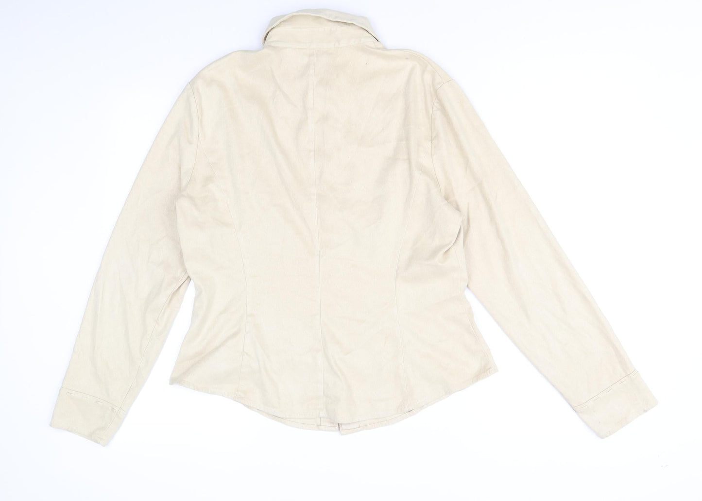 NEXT Womens Beige Polyester Basic Button-Up Size 16 V-Neck - Suede fabric