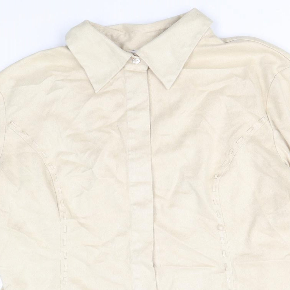 NEXT Womens Beige Polyester Basic Button-Up Size 16 V-Neck - Suede fabric