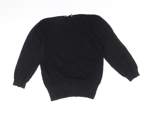 Oasis Womens Black Round Neck Cotton Pullover Jumper Size L