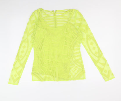 Marks & Spencer Womens Green Geometric Polyester Basic Blouse Size 8 Round Neck