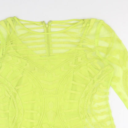 Marks & Spencer Womens Green Geometric Polyester Basic Blouse Size 8 Round Neck