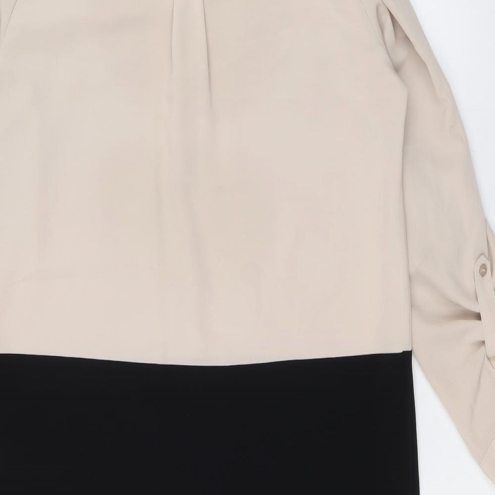NEXT Womens Beige Colourblock Polyester A-Line Size 10 V-Neck Button