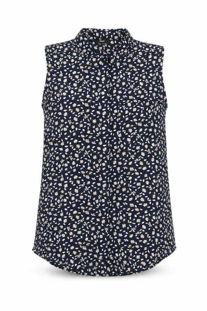 Max Womens Blue Geometric Polyester Basic Tank Size 10 V-Neck
